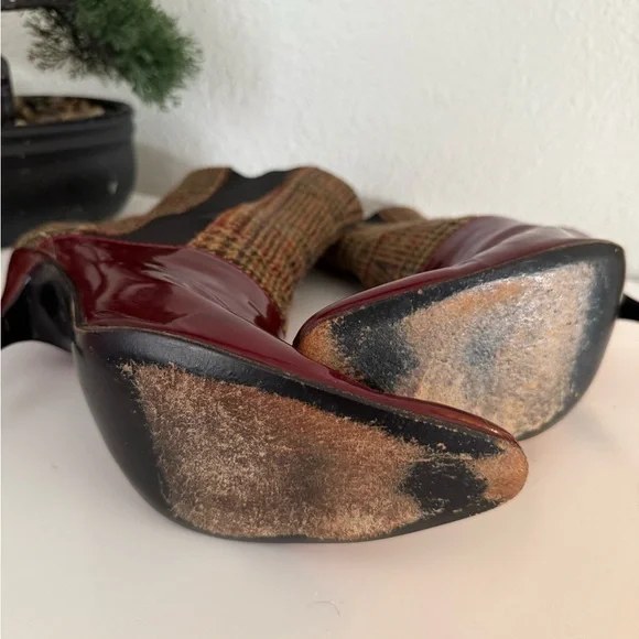 Dolce & Gabbana Burgundy and Plaid Heeled Boots - Picture 4 of 10